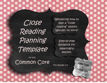 Preview of Close Reading Planning Template Guide, Common Core
