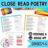 Close Reading Poems | National Poetry Month: Printable & D