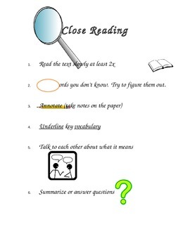 Preview of Close Reading Poster