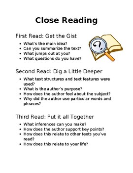 Preview of Close Reading Poster