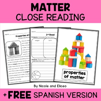 Preview of Properties of Matter Close Reading Comprehension Activities + FREE Spanish