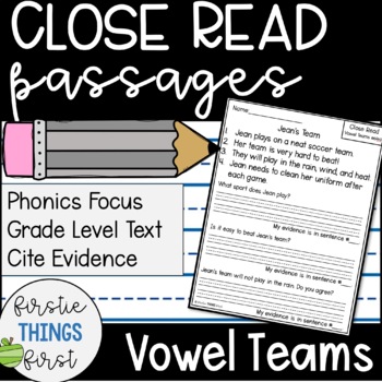 Preview of Close Reading/ Reading Comprehension: Vowel Teams