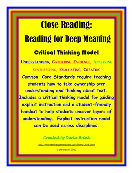 Preview of Close Reading: Reading for Deep Meaning and Critical Thinking