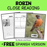 Robin Close Reading Comprehension Passage Activities + FRE