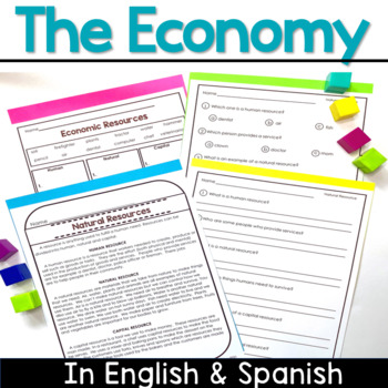 Preview of Close Reading Social Studies Unit in English & Spanish The Economy La economia