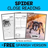 Spider Close Reading Comprehension Passage Activities + FR