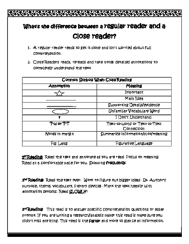 Preview of Close Reading Student Reference Sheet
