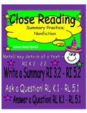 Close Reading Summary Practice; Nonfiction Writing