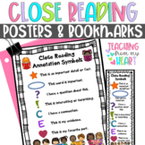 Close Reading Symbols Posters Bookmarks ANY Topic Book Bla