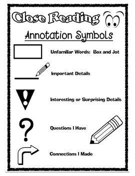 Close Reading Annotation Symbols for Any Fiction or Nonfiction Text