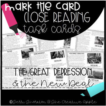 Preview of Close Reading Task Cards: Great Depression & The New Deal