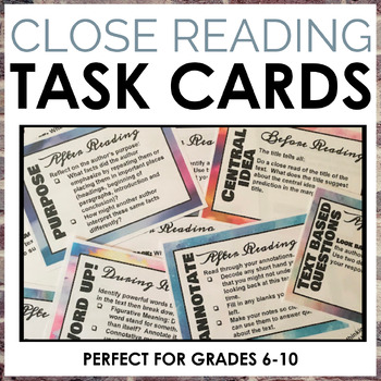 Preview of Close Reading Task Cards for any text, grades 6-10, editable