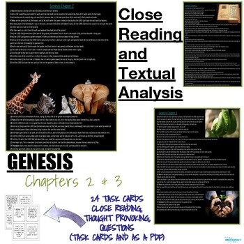 Preview of Close Reading, Bible High School, Genesis 2 & 3, questions only, task cards