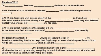 Preview of Close Reading - The War of 1812