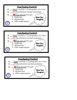 Preview of Close Reading Tips_Student Reference Card