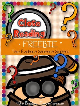 Preview of Close Reading, Text Evidence Sentence Starters