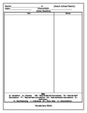 Close Reading Worksheet