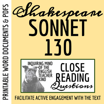 Preview of "Sonnet 130" by William Shakespeare Close Reading Worksheet for High School