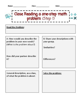 Preview of Close Reading a one-step math word problem (Step 1)