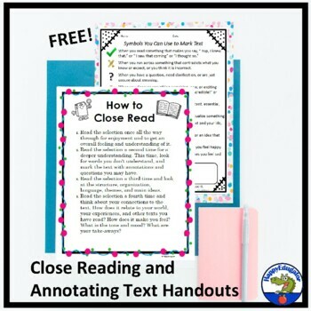 Preview of Close Reading and Annotating Texts Handouts Freebie