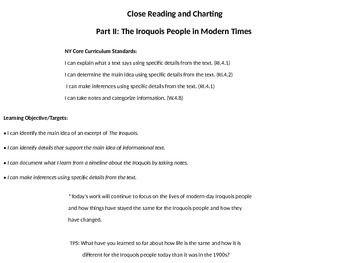 Preview of Close Reading and Charting  Part II: The Iroquois in Modern Times