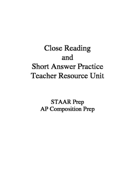 Preview of Close Reading and Short Answer Response Teacher Resource Unit