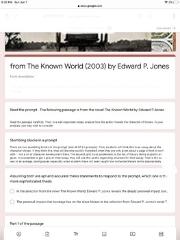 Preview of Close Reading and Writing Literary Analysis of an excerpt from The Known World 