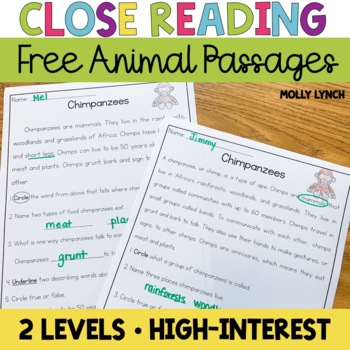 Preview of Close Reading for 1st and 2nd Graders FREE