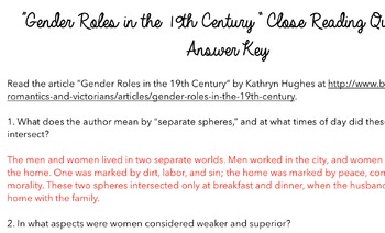 Preview of Close Reading for Article "Gender Roles in the 18th Century"