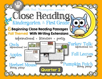 Preview of Close Reading for Kindergarten & First Grade: Quarter 2 Fall Set of 6