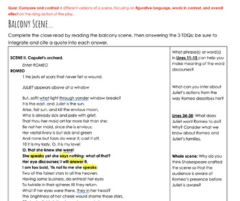 Preview of Close Reading of Romeo & Juliet's Balcony Scene; Comparison of Different Medias