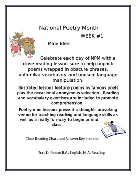 Close Reading with Poetry __Week #1__Main Idea by Tura Reese | TPT