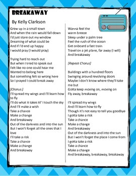 Close Reading With Song Lyrics Poetry Breakaway By Kelly Clarkson Cc Aligned