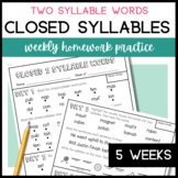 Closed 2 Syllable Words Phonics Homework (VCCV Syllable Di