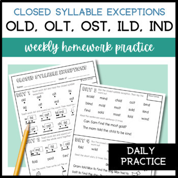 Preview of Closed Syllable Exception Decoding Practice & Phonics Fluency Homework