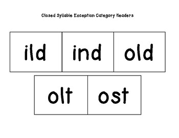 Closed Syllable Exception Sorting & Recording Center - ild, ind, old ...