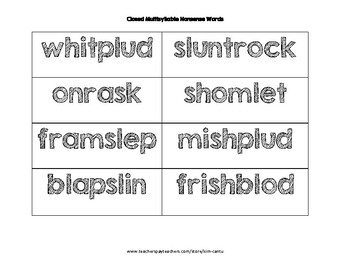 Preview of Closed Syllable- Multisyllabic Nonsense Word Cards