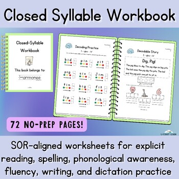 Preview of Closed Syllable Workbook w/CVC Words & Digraphs *72 No-Prep Worksheets - SOR/OG