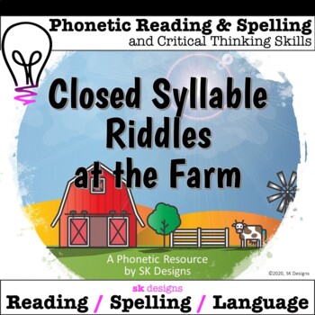 Preview of Closed Syllable Riddle Language Arts Reading Spelling Game Google Slides™ Option