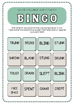 Preview of Closed Syllable With 5 Sounds Bingo