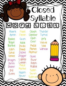 Closed Syllable Word List by Miss Negron s Classroom TPT