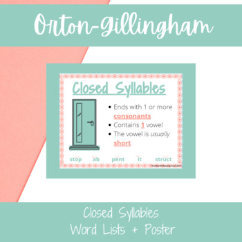 Preview of Closed Syllables Word Lists and Poster