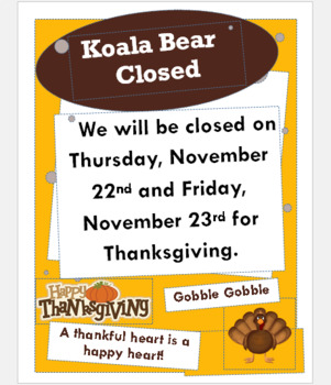 Preview of Closed for Thanksgiving