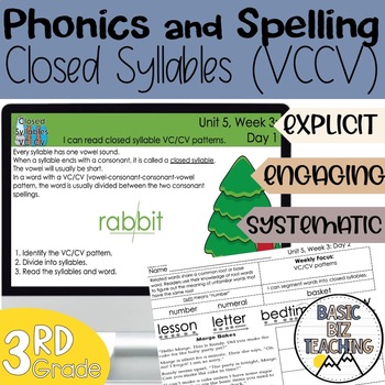 Preview of Closed syllables vccv digital and print phonics and spelling lessons