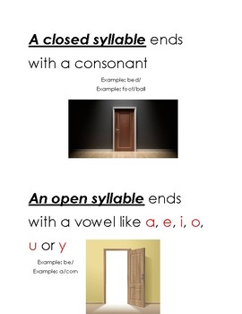 Preview of Closed vs open syllables