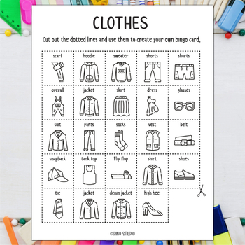 Clothes Bingo Game - Cut and Paste Activities | TPT
