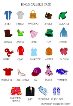 Clothes Bingo cards by The British Kitty | TPT