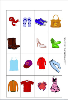 Clothes Bingo cards by The British Kitty | TPT