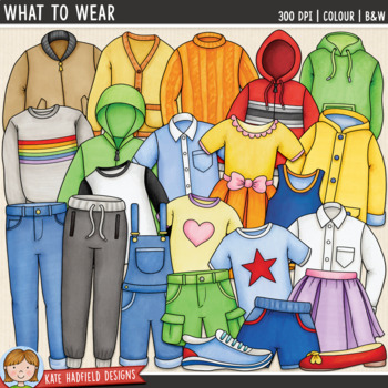 Clothes and Clothing Clip Art 1: What To Wear (Kate Hadfield Designs  Clipart)