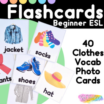 Preview of Editable ESL Flashcards Clothes Clothing Vocabulary Photo Picture Cards ELL SPED